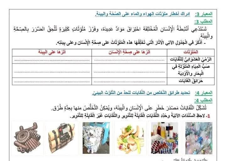 نماذج اختبارات تقييم المكتسبات المتعلّقة بالميدان الثاني في: تربية مدنيّة، تربية علميّة وجغرافيا للسنة الخامسة